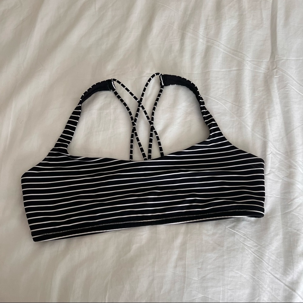 Lululemon—Free to Be bra (black/white stripes)